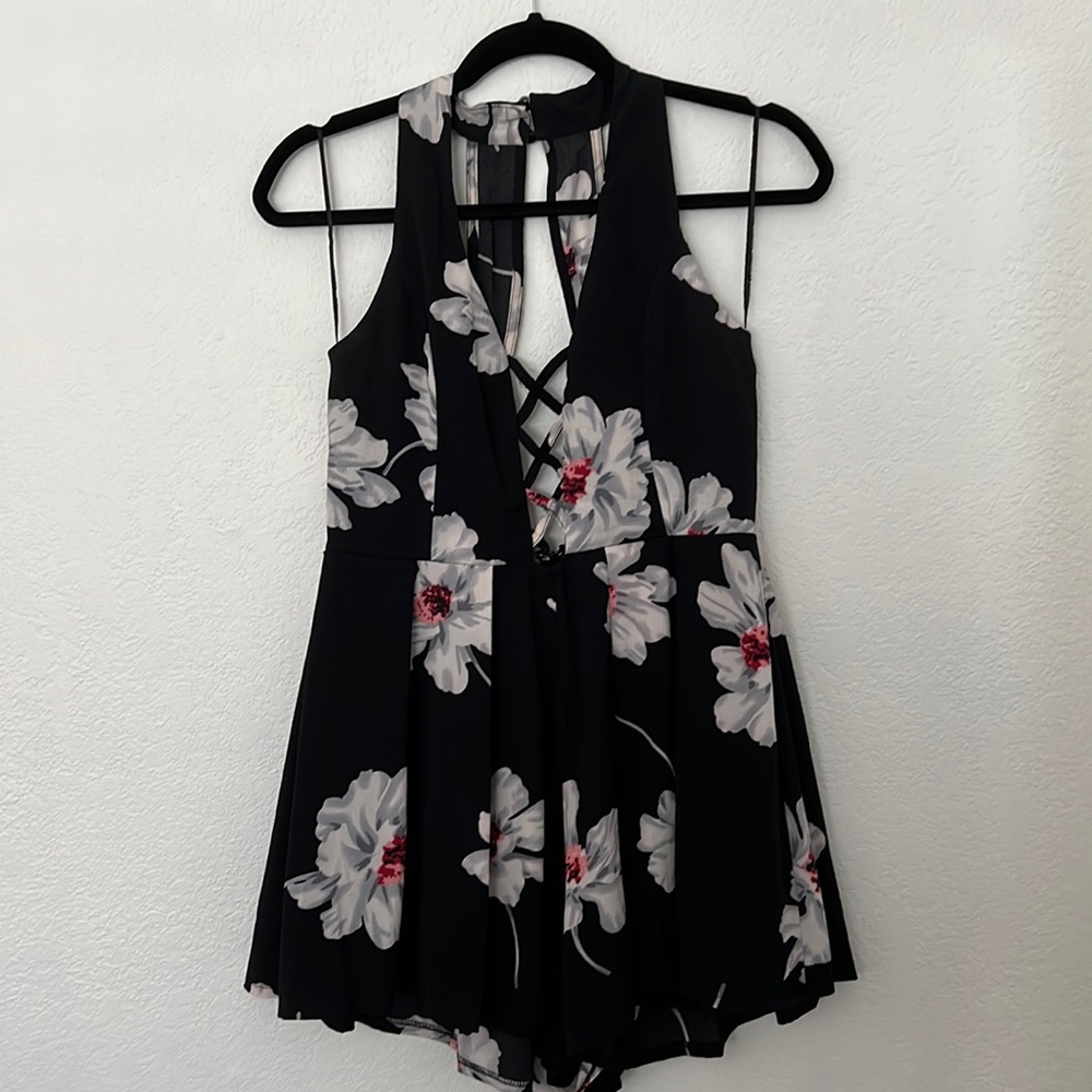 Womens Dark Navy Floral Romper